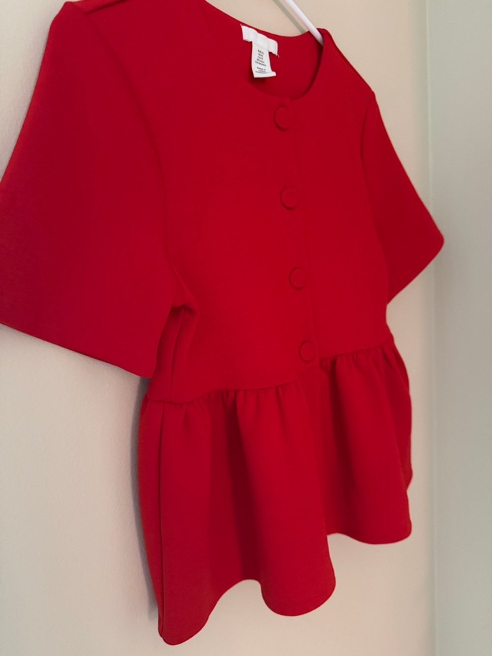 NWOT H&M Red Short-Sleeve Peplum Button Top - Picture 4 of 6